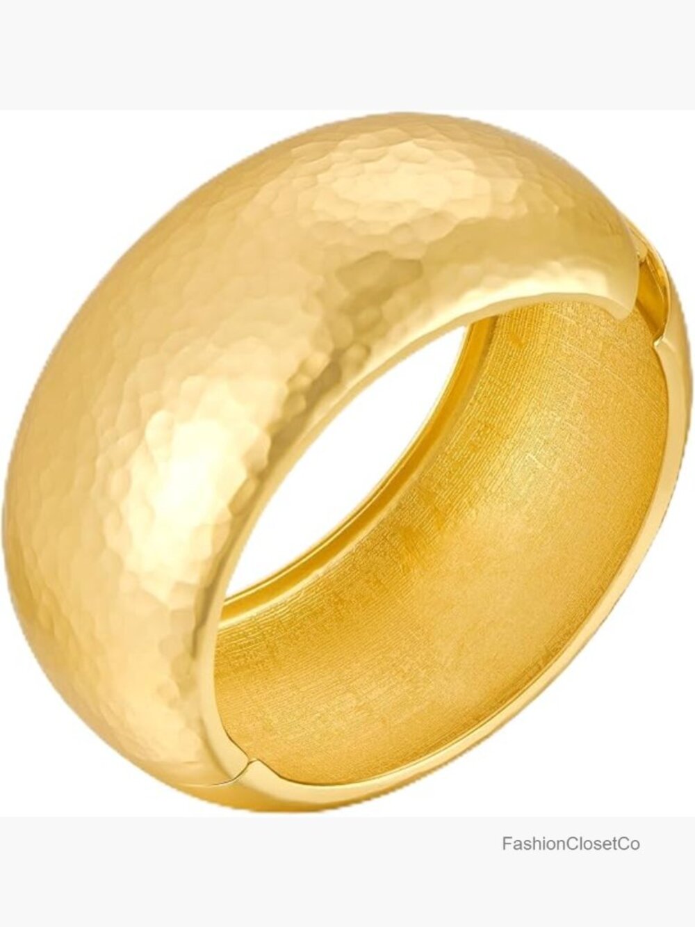 Chunky Hammered Gold Plated Brass Open Cuff Bangle